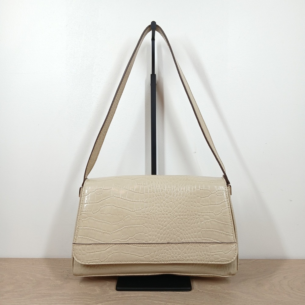 Crazy Horse Liz Claiborne Shoulder Bag Womens Cream Faux Leather Croc Embossed